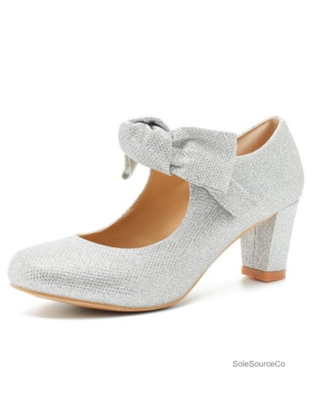 Women's Bow Mary Jane Block Heel Pumps Round Toe Faux Leather Dress Shoes